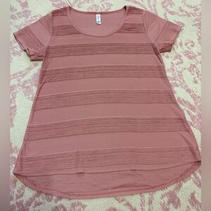 LuLaRoe Short Sleeve Ribbed Stripe Scoop Neck Top - Dusty Rose Women’s M